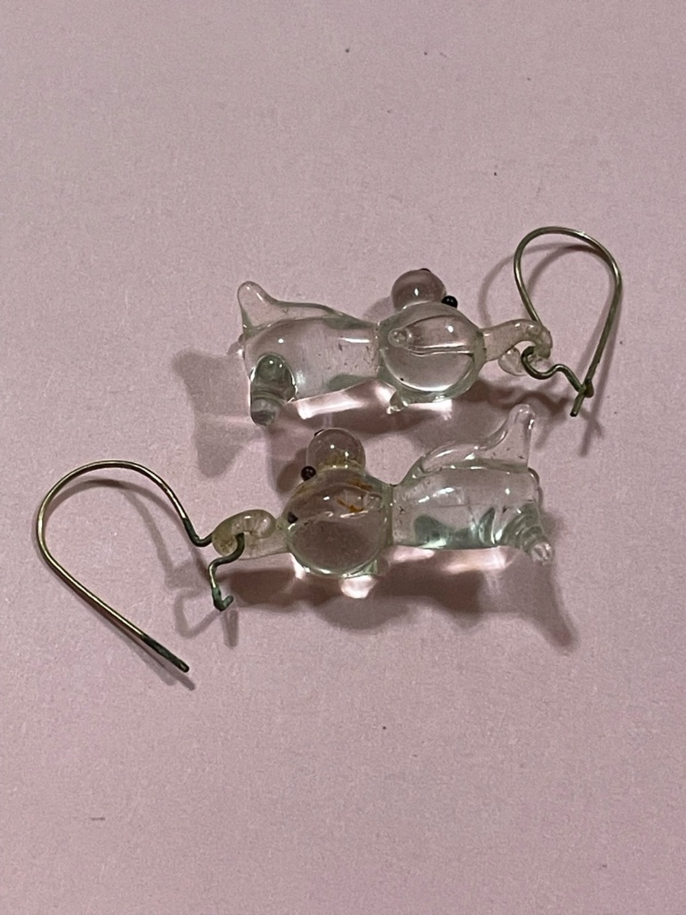 RESERVED 🎆 Vintage Glass Lamp work Dog Pierced Earrings #9621 - Picture 5 of 5